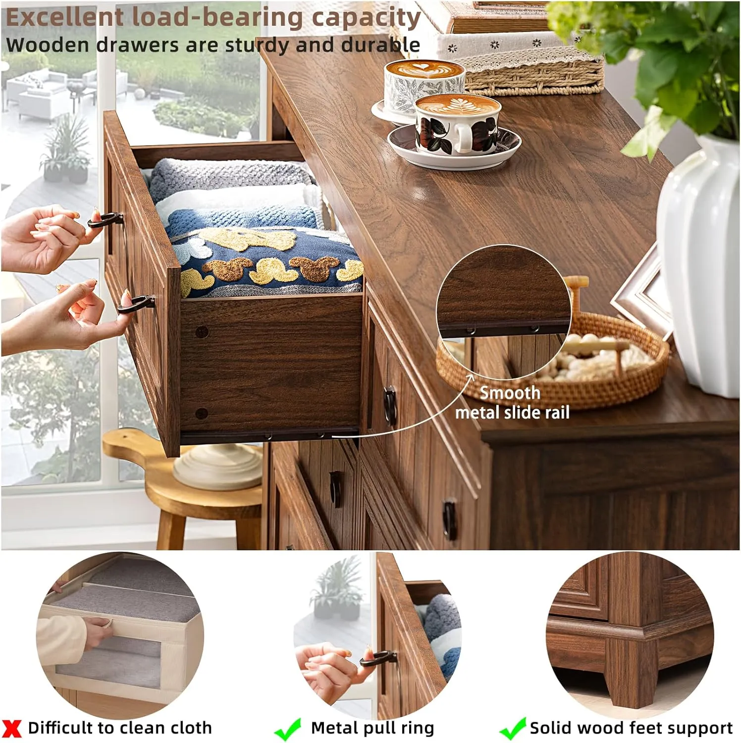 Farmhouse Dresser and Nightstand Sets 3 Piece, Furniture Set 18" Night Stand with Charging Station and 6 Drawers Dressers for Bedroom, 54" Dresser and Nightstand Set for Bedroom, Living Room