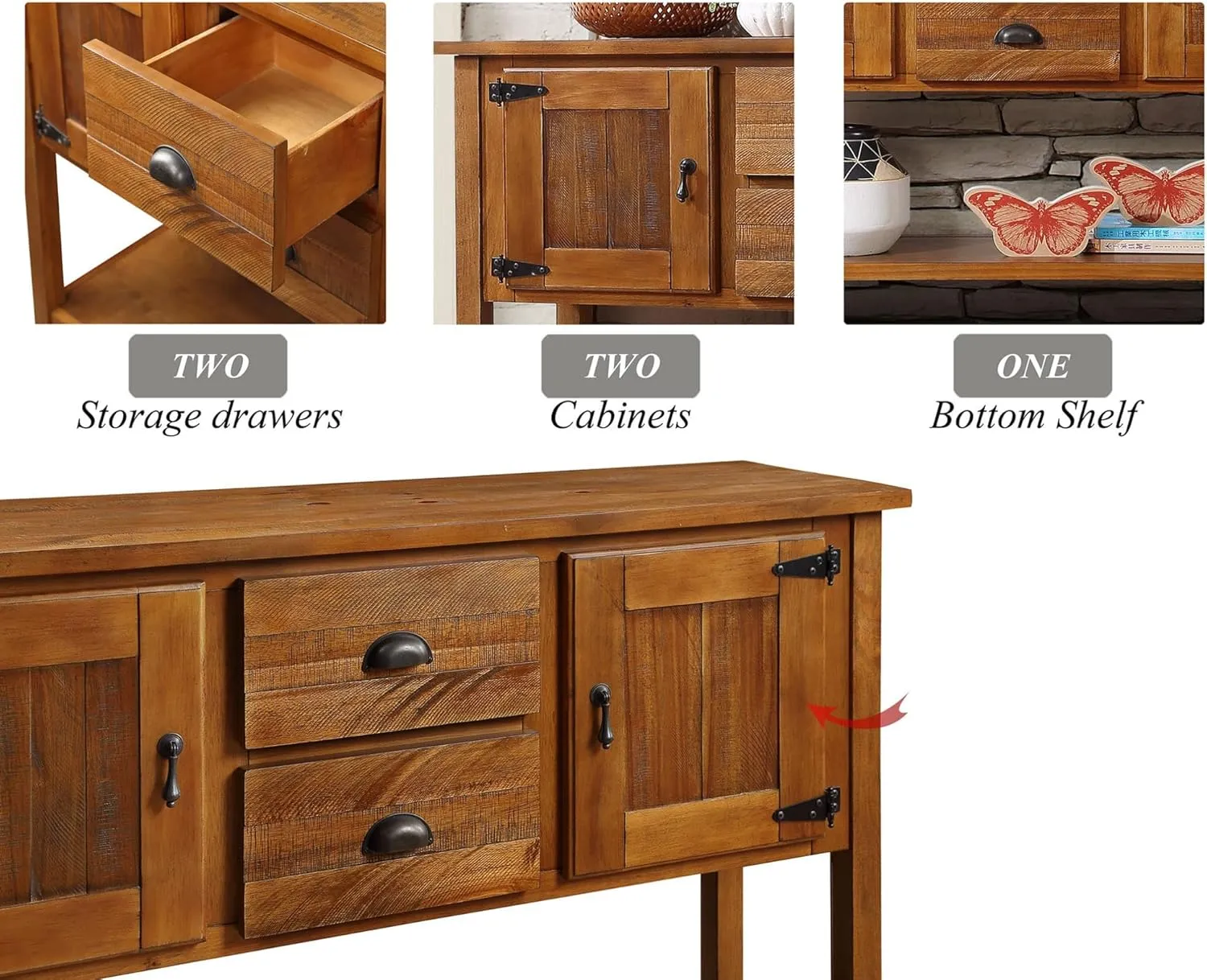Farmhouse Sideboard Buffet Cabinet with Storage Drawers and Bottom Shelf for Entryway Hallway Foyer - Table Cupboard Coffee Bar Cabinet (48" Brown)