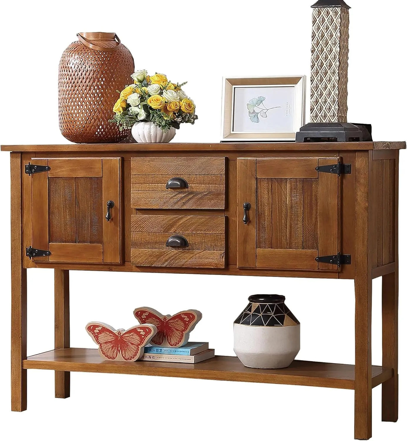 Farmhouse Sideboard Buffet Cabinet with Storage Drawers and Bottom Shelf for Entryway Hallway Foyer - Table Cupboard Coffee Bar Cabinet (48" Brown)