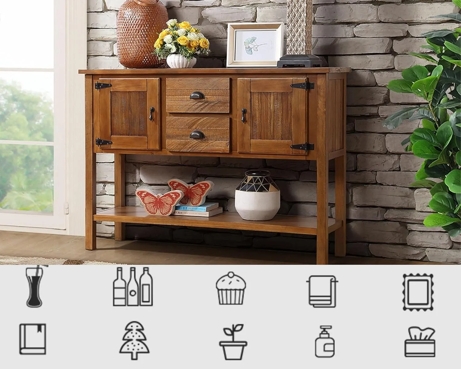 Farmhouse Sideboard Buffet Cabinet with Storage Drawers and Bottom Shelf for Entryway Hallway Foyer - Table Cupboard Coffee Bar Cabinet (48" Brown)