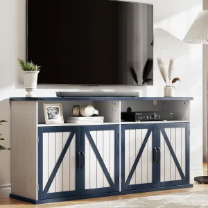 Farmhouse TV Stand, Entertainment Center with Storage Cabinets, Tall TV Console for 55 60 65 Inch Television, Rustic Wood Media Console Television Table for Living Room