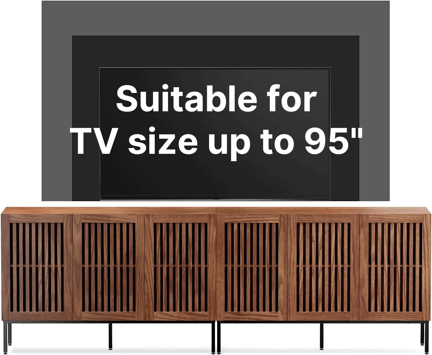 Farmhouse TV Stand for TVs up to 100 inch, 2 in 1 Entertainment Center TV Console with Storage Cabinets and Metal Base,Brown Media Console for Living Room