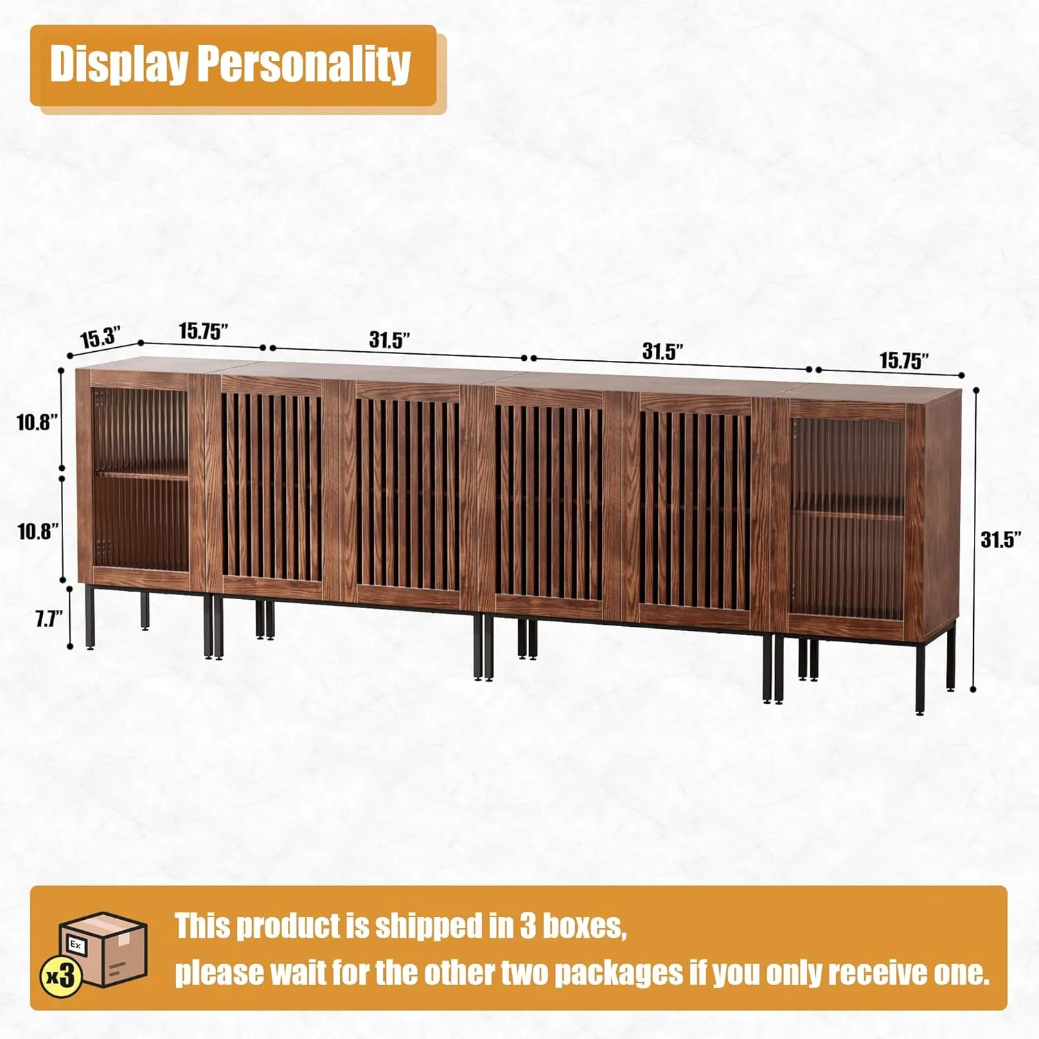 Farmhouse TV Stand for TVs up to 100 Inch, Entertainment Center TV Console with Storage Cabinets and Glass Doors,Media Console for Living Room,Brown