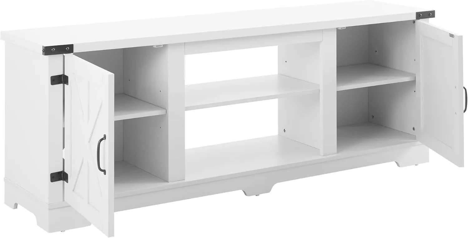 Farmhouse TV Stand with Open Shelves and Closed Storage, 65''W Modern Entertainment Center for TVs up to 70'', White Entertainment Console Table for Living Room