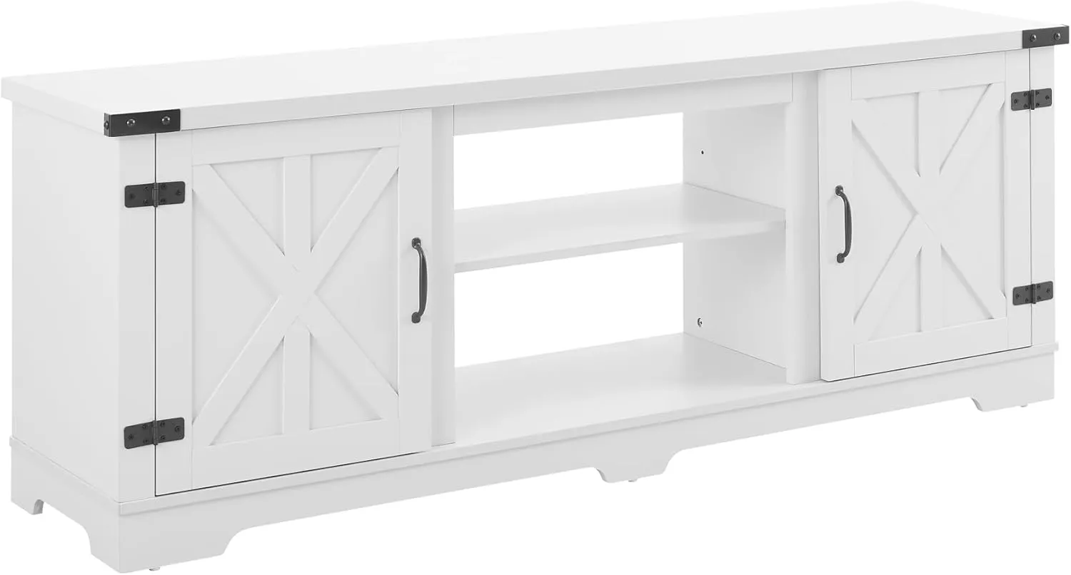 Farmhouse TV Stand with Open Shelves and Closed Storage, 65''W Modern Entertainment Center for TVs up to 70'', White Entertainment Console Table for Living Room