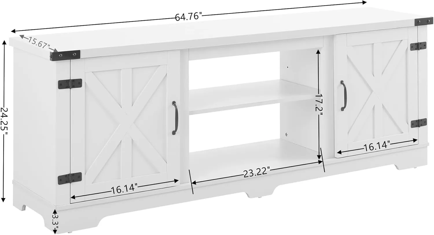Farmhouse TV Stand with Open Shelves and Closed Storage, 65''W Modern Entertainment Center for TVs up to 70'', White Entertainment Console Table for Living Room