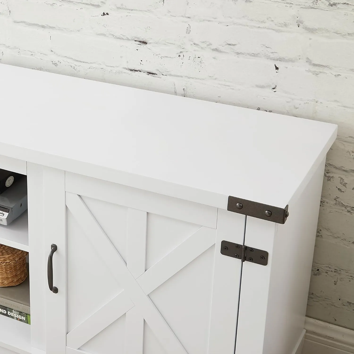 Farmhouse TV Stand with Open Shelves and Closed Storage, 65''W Modern Entertainment Center for TVs up to 70'', White Entertainment Console Table for Living Room