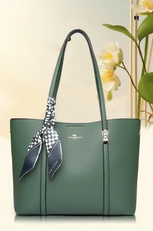 Fashion Shoulder Bag for Ladies Faux Leather Tote Handbag with Decorative Scarf
