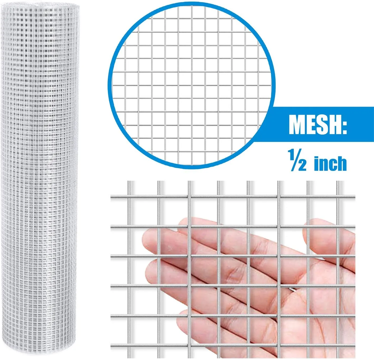 Fencer Wire 19 Gauge Hardware Cloth Metal Wire Mesh 1/2" x 1/2", Galvanized Welded Cage Wire Poultry Netting Square Chicken Snake Fencing Gopher Fence Racoons Rabbit Pen Gutter