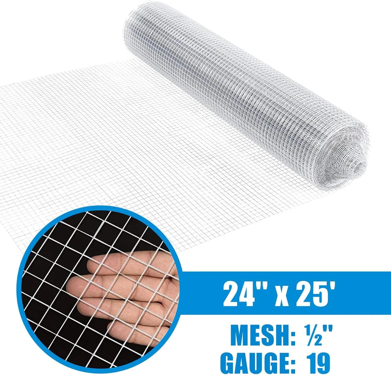 Fencer Wire 19 Gauge Hardware Cloth Metal Wire Mesh 1/2" x 1/2", Galvanized Welded Cage Wire Poultry Netting Square Chicken Snake Fencing Gopher Fence Racoons Rabbit Pen Gutter