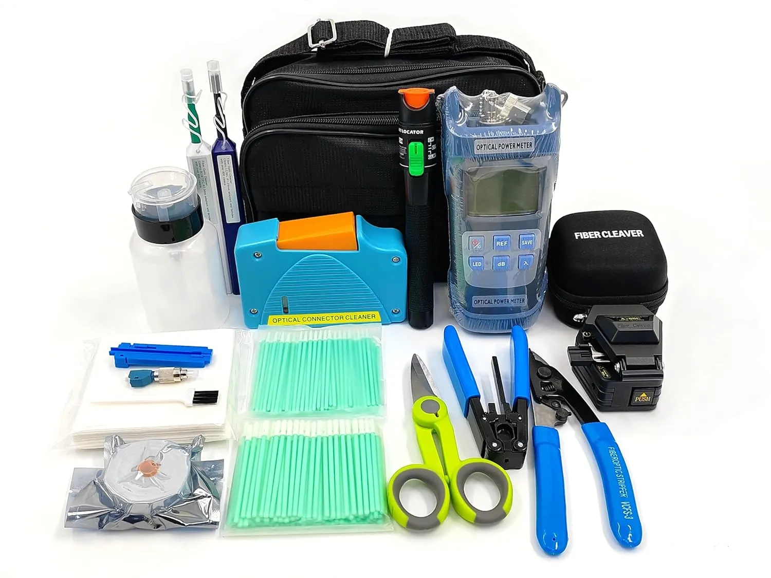Fiber Termination Kit, Optical Power Meter, Visual Fault Locator, Cleaver 6C, FTTH Fiber Optic Tool Kit for CATV Engineering