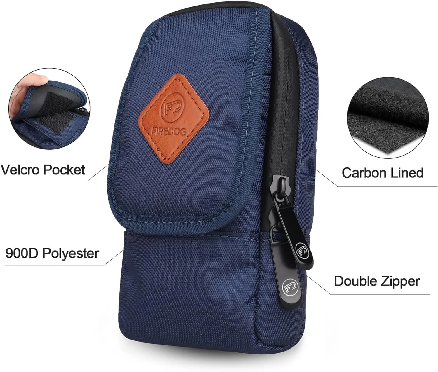FIREDOG Smell Proof Bag, Odor Proof Pouch Carbon Lined Smell Proof Case Container for Travel Storage (Blue)