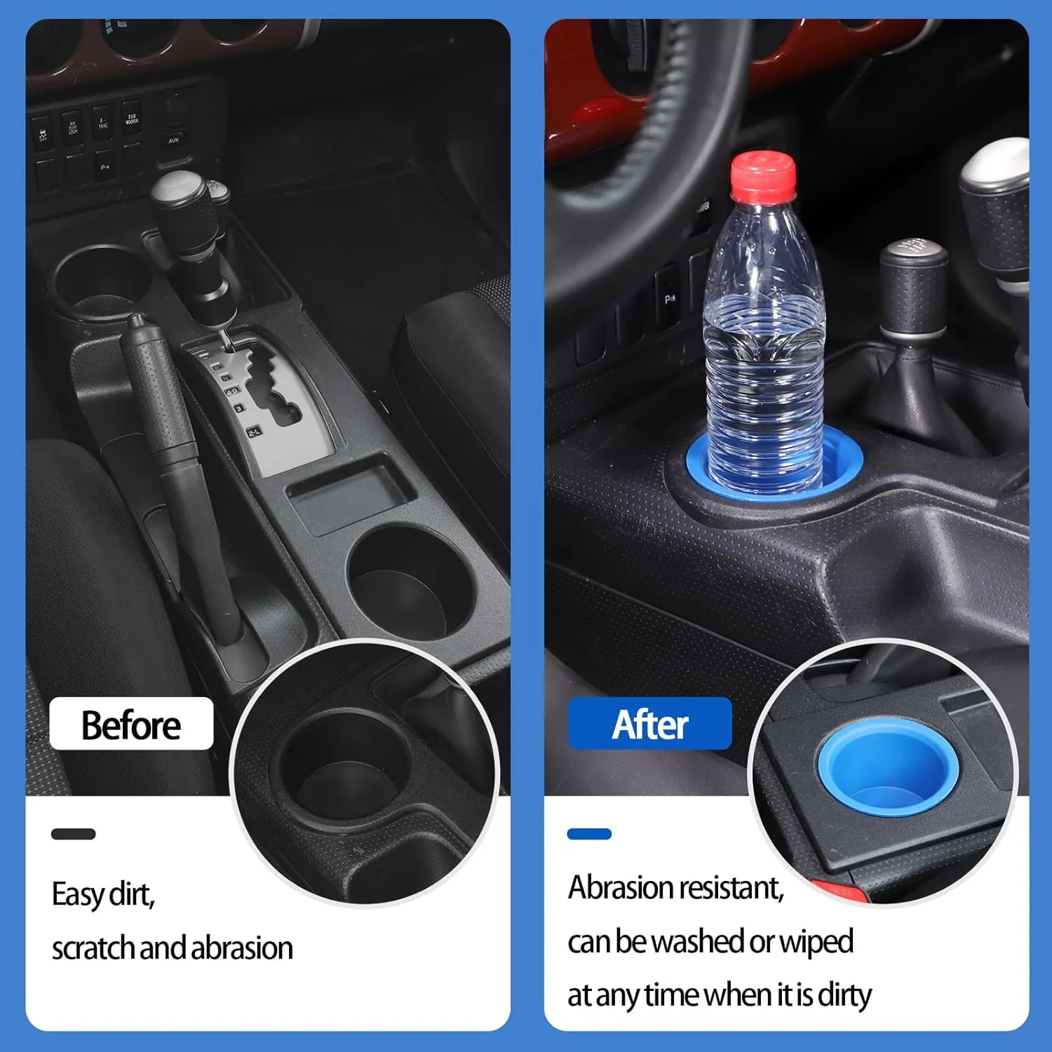 Fit for Toyota FJ Cruiser 2007-2021 Gear Shift Console Cup Holder Sub Assembly, Cup Holder Inserts Replacement Storage Cup Holder, 2PCS (Blue)