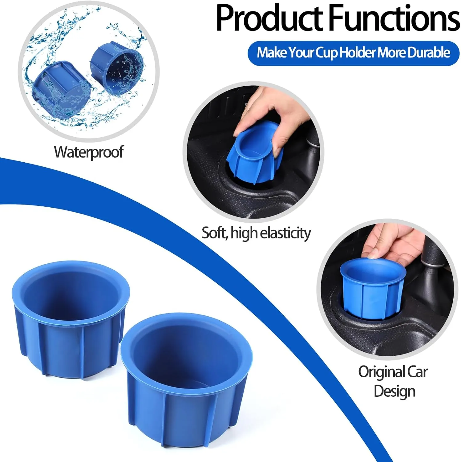 Fit for Toyota FJ Cruiser 2007-2021 Gear Shift Console Cup Holder Sub Assembly, Cup Holder Inserts Replacement Storage Cup Holder, 2PCS (Blue)