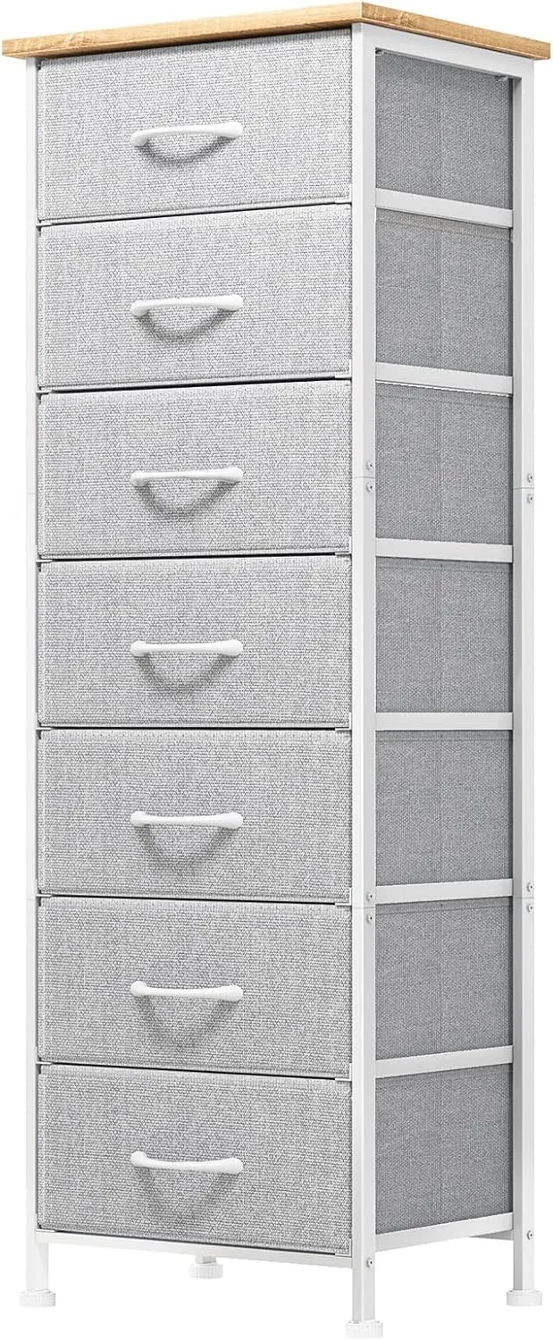 Fixwal Tall Dresser for Bedroom, Storage Dresser Organizer with 7 Fabric Drawers, Nightstand Furniture in Closet, Entryway, Hallway, Light Grey