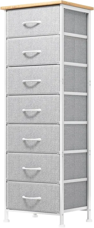 Fixwal Tall Dresser for Bedroom, Storage Dresser Organizer with 7 Fabric Drawers, Nightstand Furniture in Closet, Entryway, Hallway, Light Grey