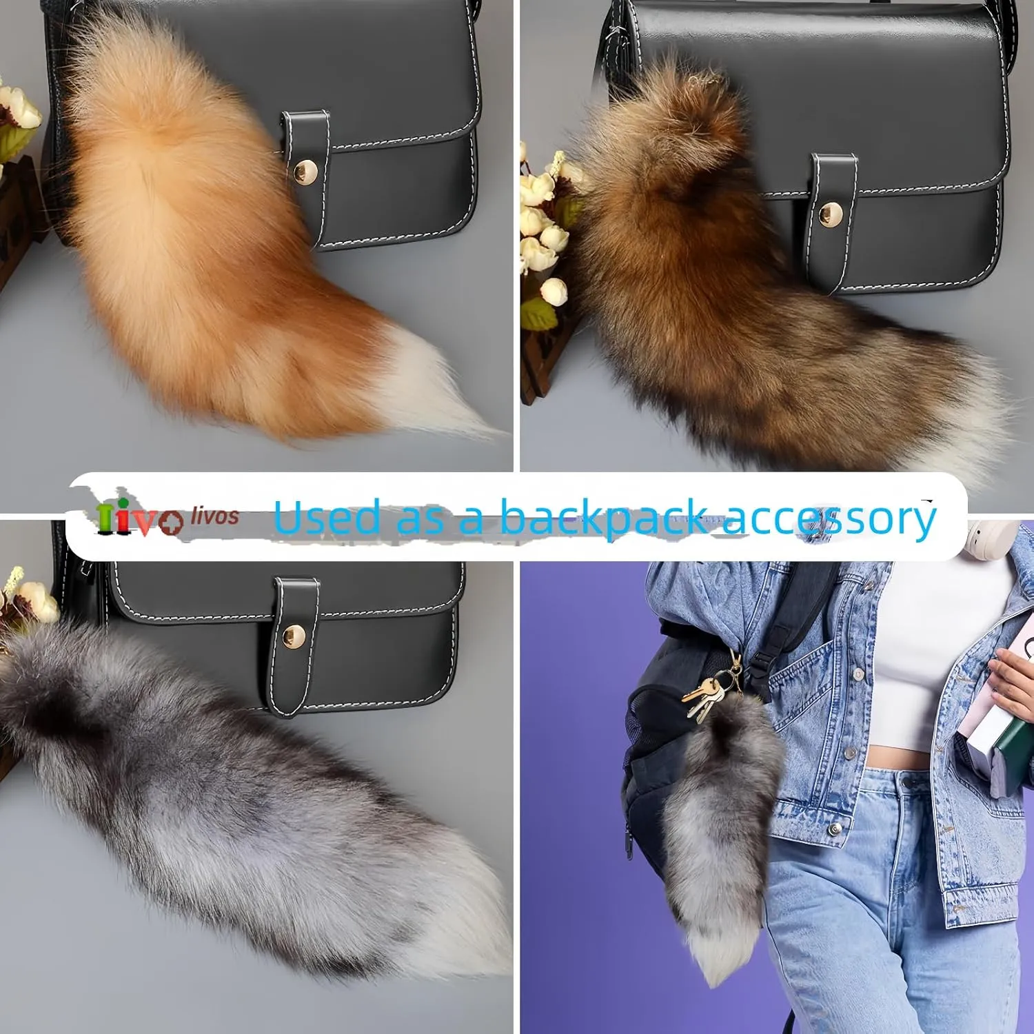Fluffy Therian fox Tail Keychain - Soft Fur, Realistic Colors, Durable, Perfect for Cosplay, Renaissance Fairs