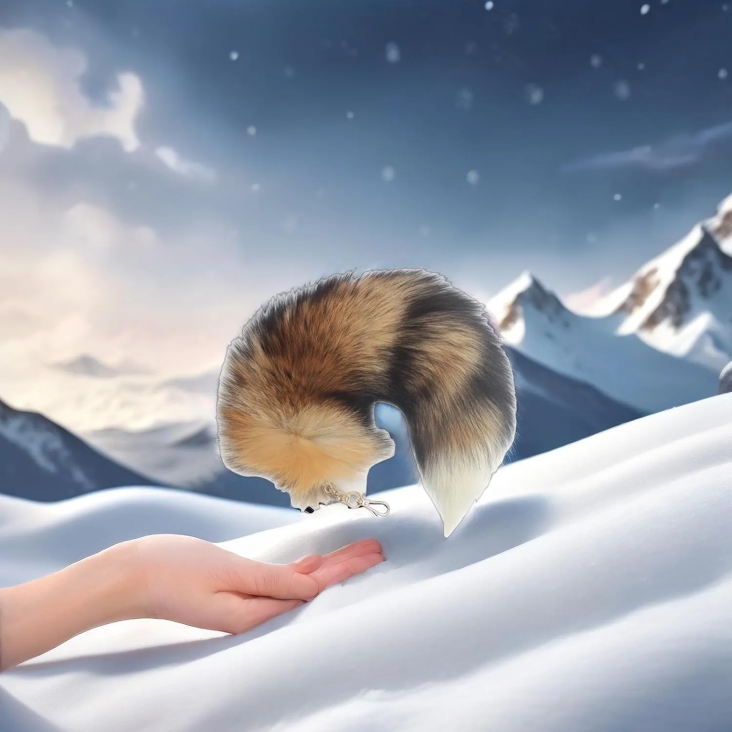 Fluffy Therian fox Tail Keychain - Soft Fur, Realistic Colors, Durable, Perfect for Cosplay, Renaissance Fairs
