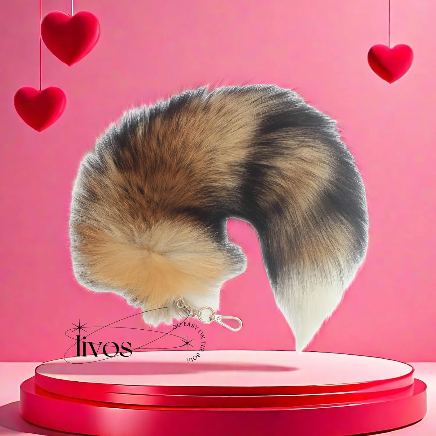 Fluffy Therian fox Tail Keychain - Soft Fur, Realistic Colors, Durable, Perfect for Cosplay, Renaissance Fairs