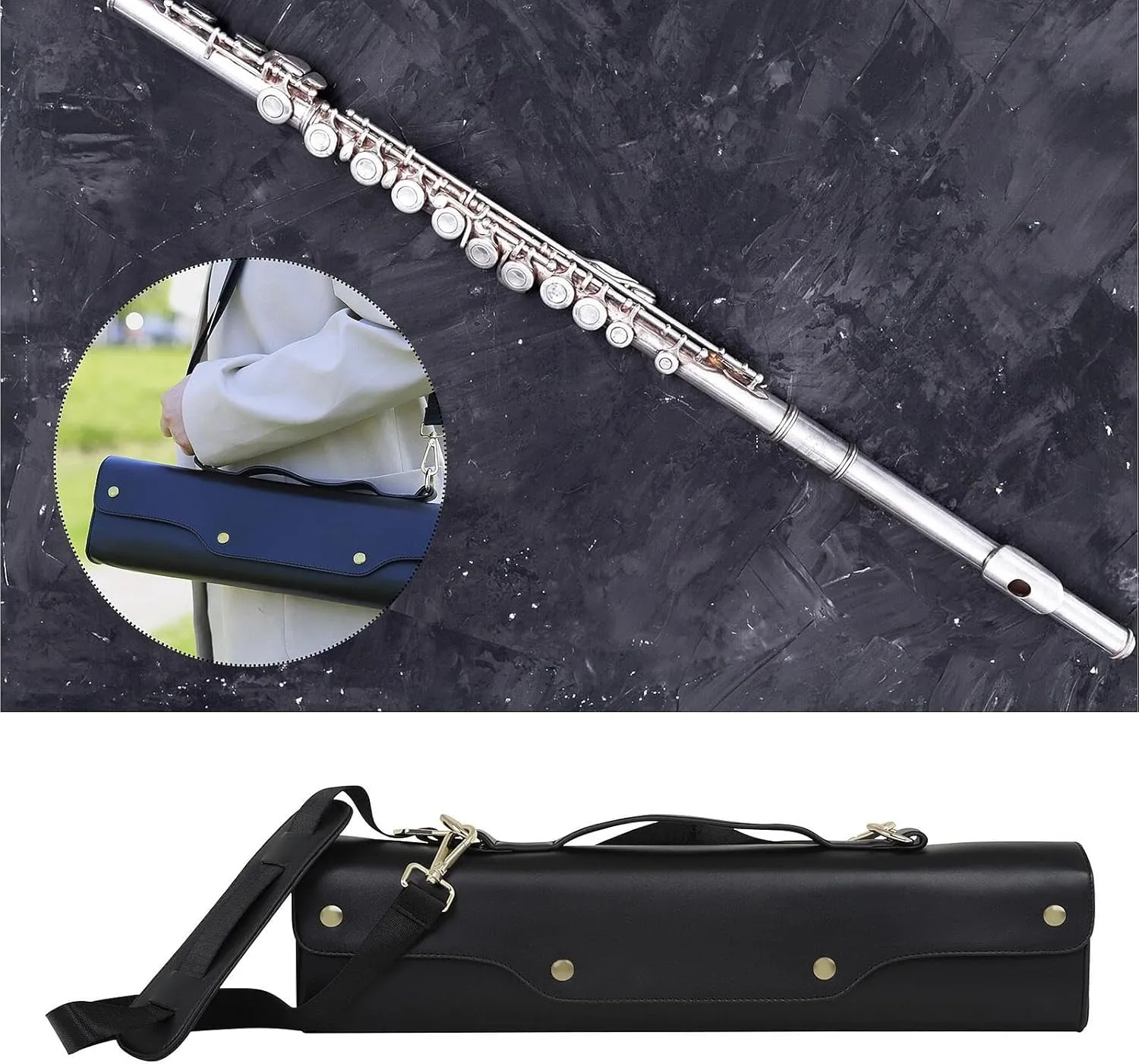 Flute Bag,Wind Instrument Storage Case,Synthetic Leather,Sturdy with Shoulder Strap Stylish Flute Storage Bag Flute Case, for 17 Hole