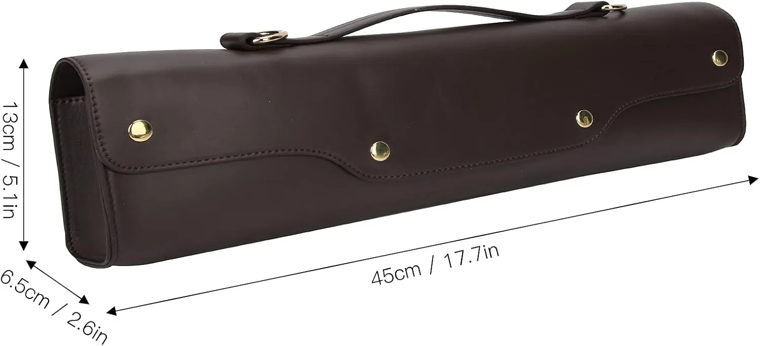 Flute Carrying Bag Synthetic Leather Non Woven Fabric Metal Wind Instrument Storage Case with Shoulder Strap Flute Protective Case Flute Storage Bag (Brown)