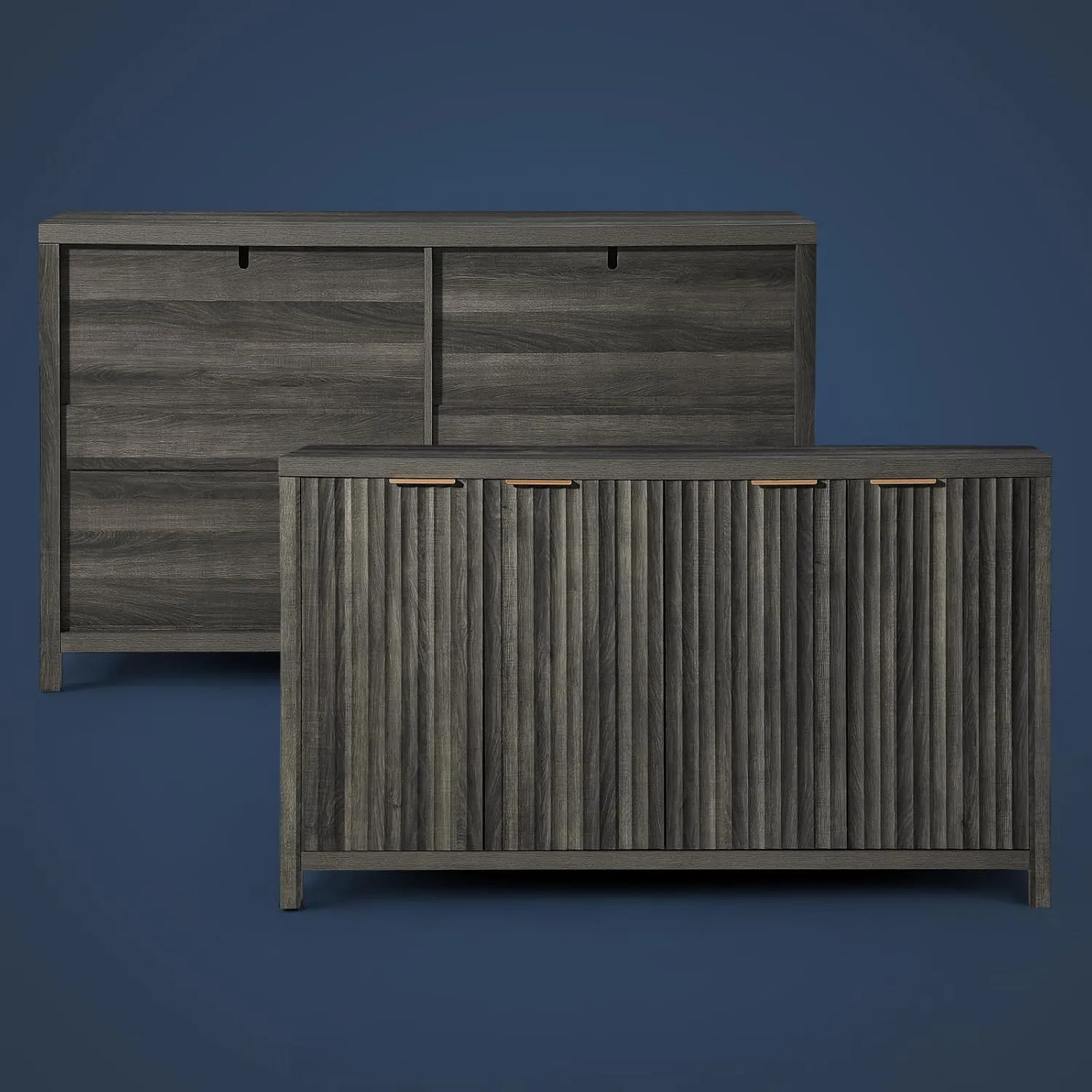 Fluted Buffet Cabinet with Storage, 56" Large Sideboard Modern Credenza with 4 Doors & Adjustable Shelves, Farmhouse Media Console Storage Cabinets for Living Room Entryway, Black