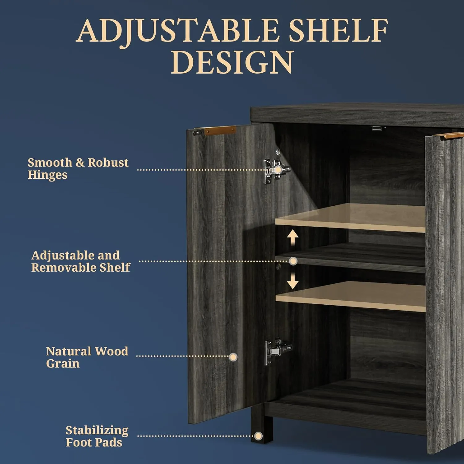 Fluted Buffet Cabinet with Storage, 56" Large Sideboard Modern Credenza with 4 Doors & Adjustable Shelves, Farmhouse Media Console Storage Cabinets for Living Room Entryway, Black