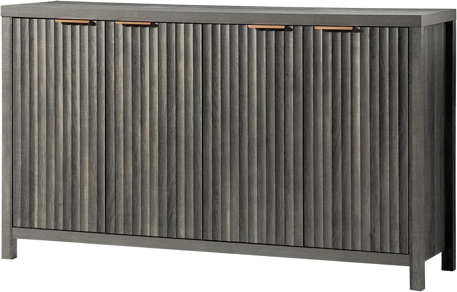 Fluted Buffet Cabinet with Storage, 56" Large Sideboard Modern Credenza with 4 Doors & Adjustable Shelves, Farmhouse Media Console Storage Cabinets for Living Room Entryway, Black