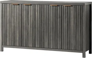 Fluted Buffet Cabinet with Storage, 56" Large Sideboard Modern Credenza with 4 Doors & Adjustable Shelves, Farmhouse Media Console Storage Cabinets for Living Room Entryway, Black