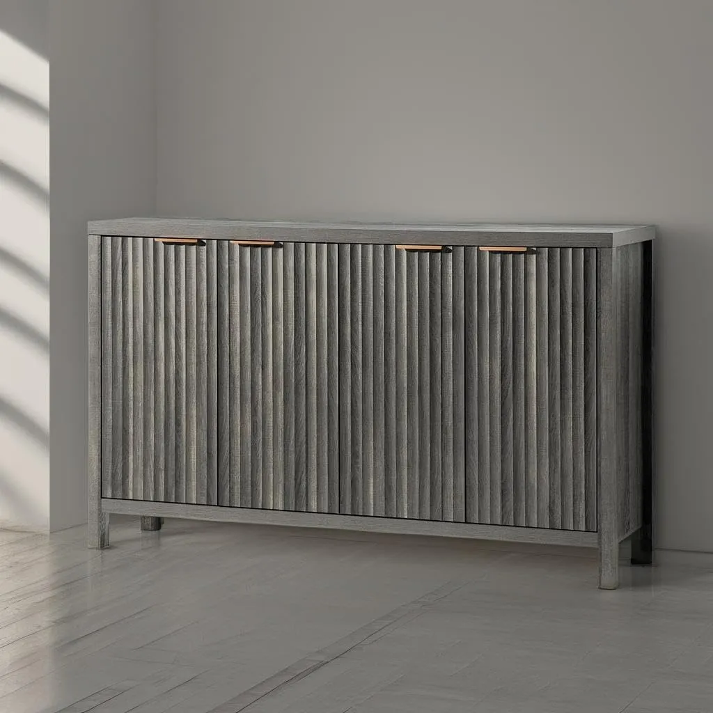 Fluted Buffet Cabinet with Storage, 56" Large Sideboard Modern Credenza with 4 Doors & Adjustable Shelves, Farmhouse Media Console Storage Cabinets for Living Room Entryway, Black