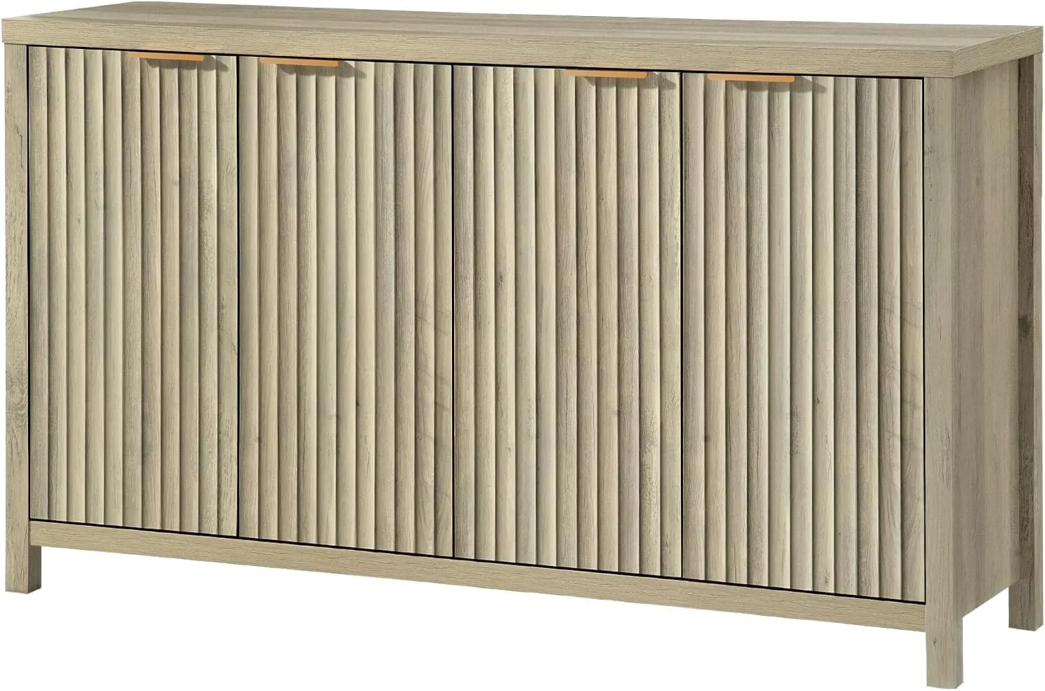 Fluted Buffet Cabinet with Storage, 56" Large Sideboard Modern Credenza with 4 Doors & Adjustable Shelves, Farmhouse Media Console Storage Cabinets for Living Room Entryway,Natural