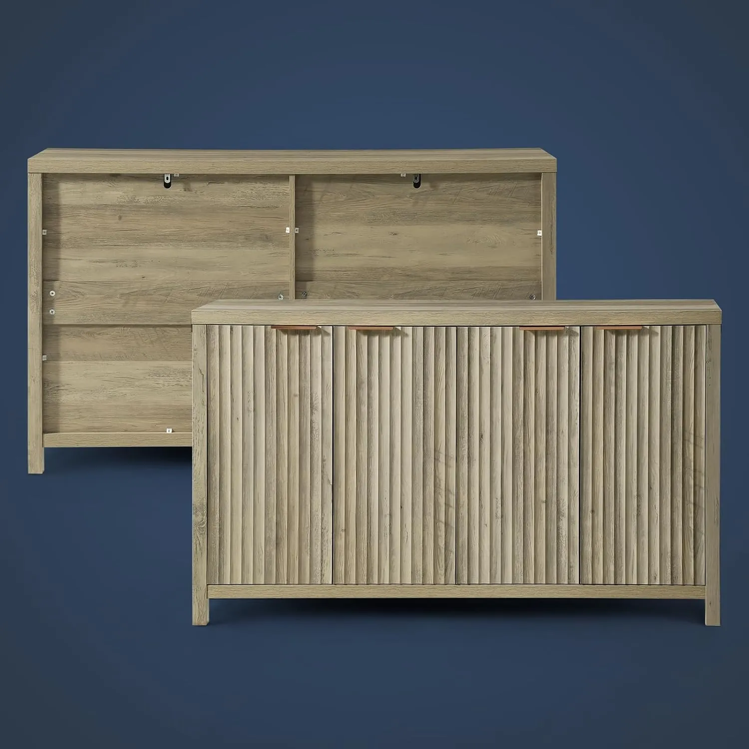 Fluted Buffet Cabinet with Storage, 56" Large Sideboard Modern Credenza with 4 Doors & Adjustable Shelves, Farmhouse Media Console Storage Cabinets for Living Room Entryway,Natural
