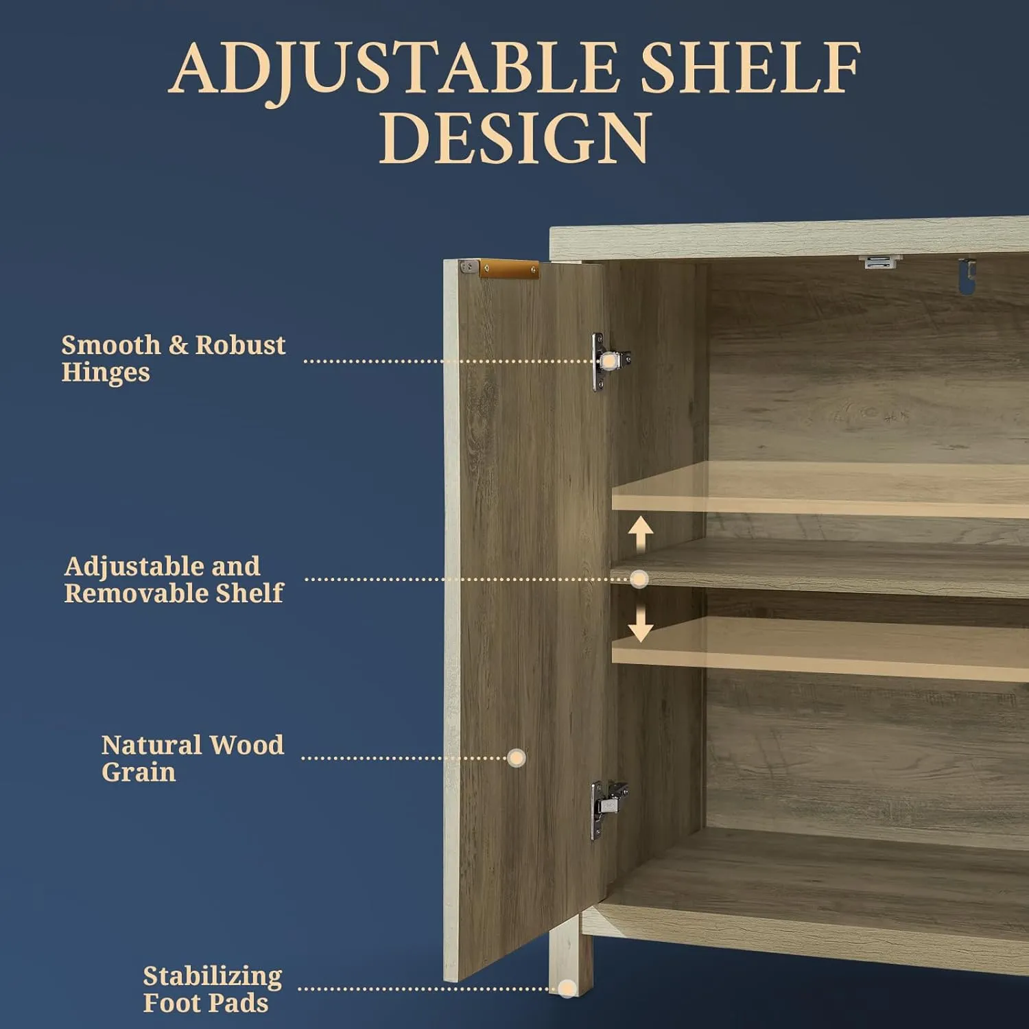 Fluted Buffet Cabinet with Storage, 56" Large Sideboard Modern Credenza with 4 Doors & Adjustable Shelves, Farmhouse Media Console Storage Cabinets for Living Room Entryway,Natural