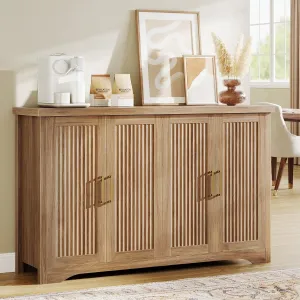 Fluted Buffet Cabinet with Storage Accent Sideboard,Modern Credenza with 4 Doors & Adjustable Shelves,Wood Coffee Bar Table Console for Dining Room Kitchen Living Room Entryway,Natural Oak