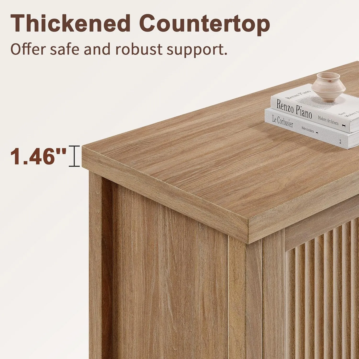Fluted Buffet Cabinet with Storage Accent Sideboard,Modern Credenza with 4 Doors & Adjustable Shelves,Wood Coffee Bar Table Console for Dining Room Kitchen Living Room Entryway,Natural Oak