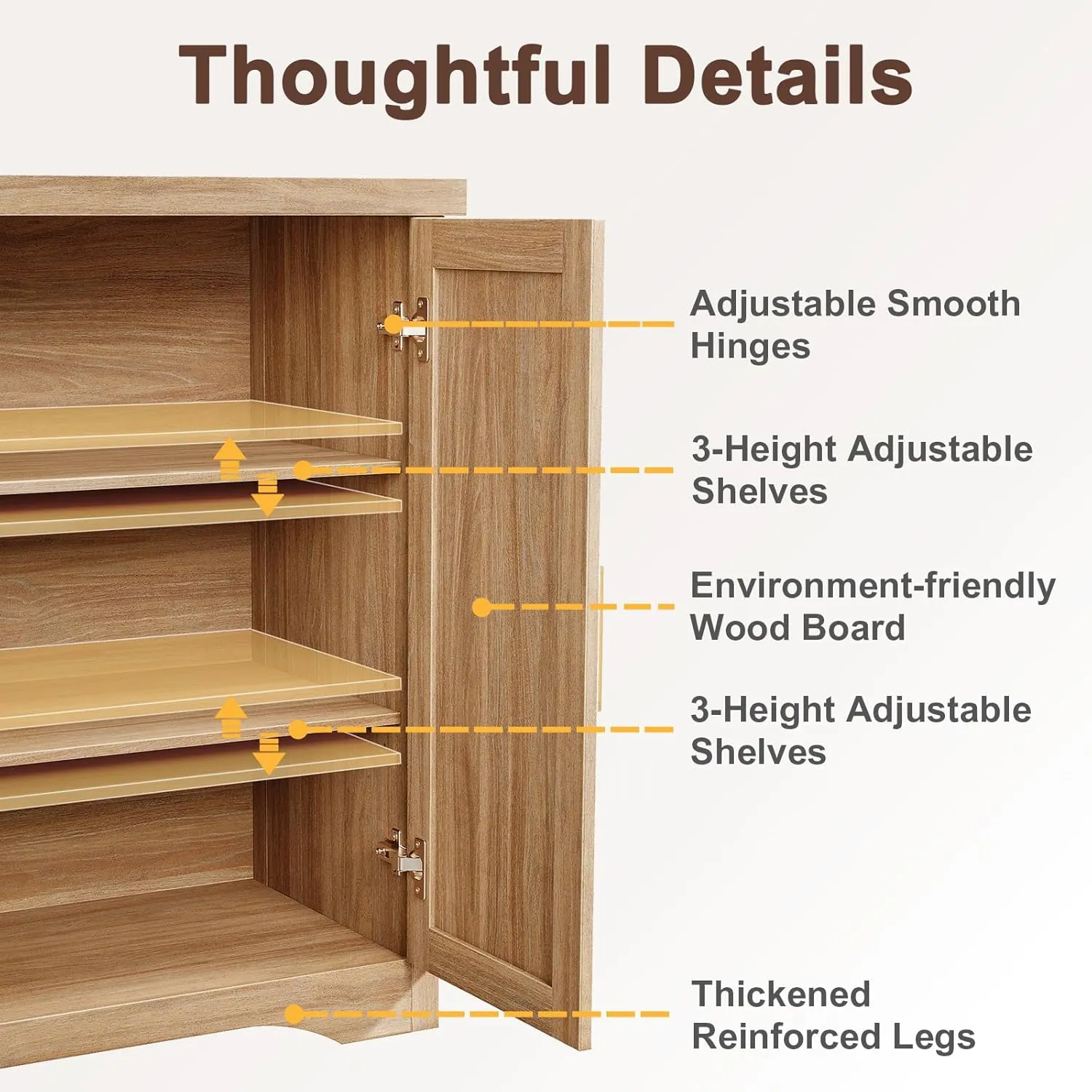 Fluted Buffet Cabinet with Storage Accent Sideboard,Modern Credenza with 4 Doors & Adjustable Shelves,Wood Coffee Bar Table Console for Dining Room Kitchen Living Room Entryway,Natural Oak