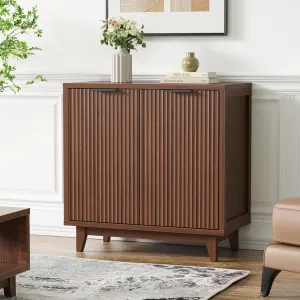 Fluted Cabinet with Storage, 2 Doors Sideboard Buffet, Mid Century Modern Accent Cabinet with Adjustable Shelves, Multifunctional Console Table with Storage for Living Room, Kitchen, Entryway