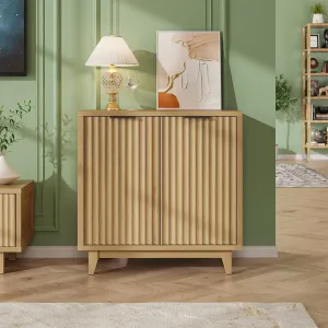 Fluted Cabinet with Storage, 2 Doors Sideboard Buffet, Mid Century Modern Accent Cabinet with Adjustable Shelves, Multifunctional Console Table with Storage for Living Room, Kitchen, Entryway