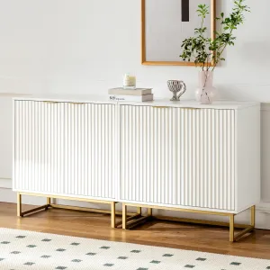 Fluted Storage Cabinet Set of 2, Sideboard Buffet Cabinet Accent Cabinets with Adjustable Shelves, Modern Credenza, Console Table Entryway for Living Room, White