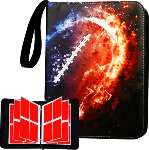 Football Card Binder with 4 Pockets, Trade Binder Fits 400 Cards with 50 Pages, Portable Collection Card Book, Game Sports Card with Photo Albums with Zipper for Gifts-Black