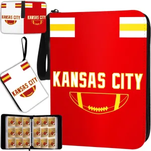 Football Card Binder with Sleeves 900 Pocket, Kansas City Football Card Holder for Trading Cards Sports Card 3 Ring Binder Folder Collector Album Storage Book Case Kids Boys Girls Gift