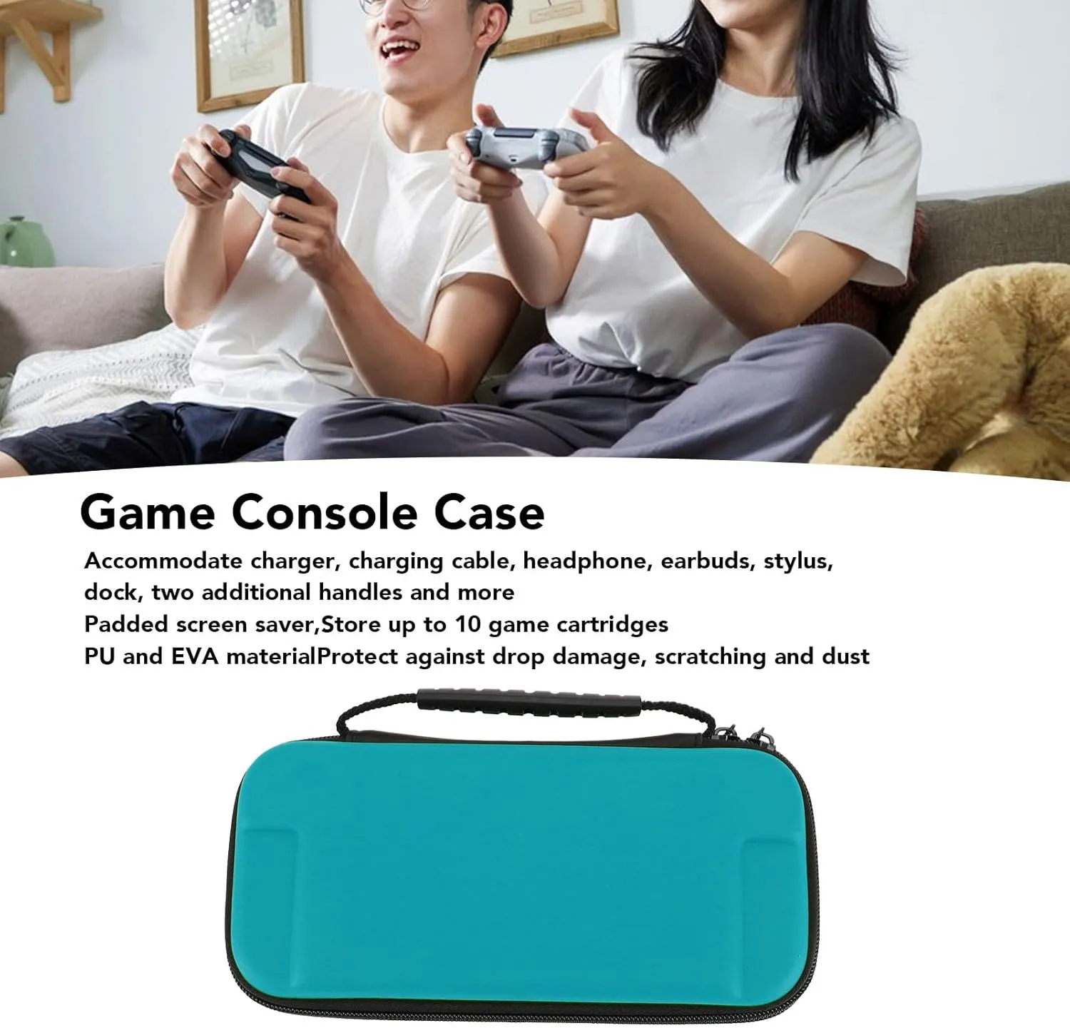 for Switch Lite Travel Carrying Case, Hard Shell Storage Bag with Water Proof Housing, Protective Case with 10 Game Card Slots (Lake Blue)