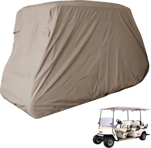 Formosa Covers | Deluxe 6 Seater Golf Cart Cover fits E Z GO, Club Car Limo, Yamaha, Polaris Gem e4 Model, Icon i60L - Stays Put in Wind and Rain - Storage Bag Included (Taupe)