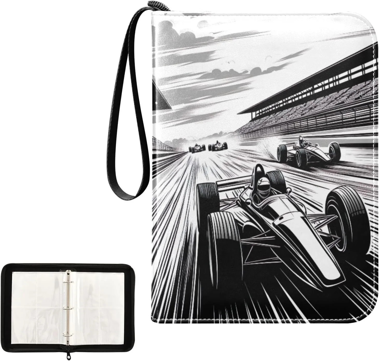 Formula Racing Black Card Binders, Trading Card 3 Ring Binder with Sleeves Card Collector Book
