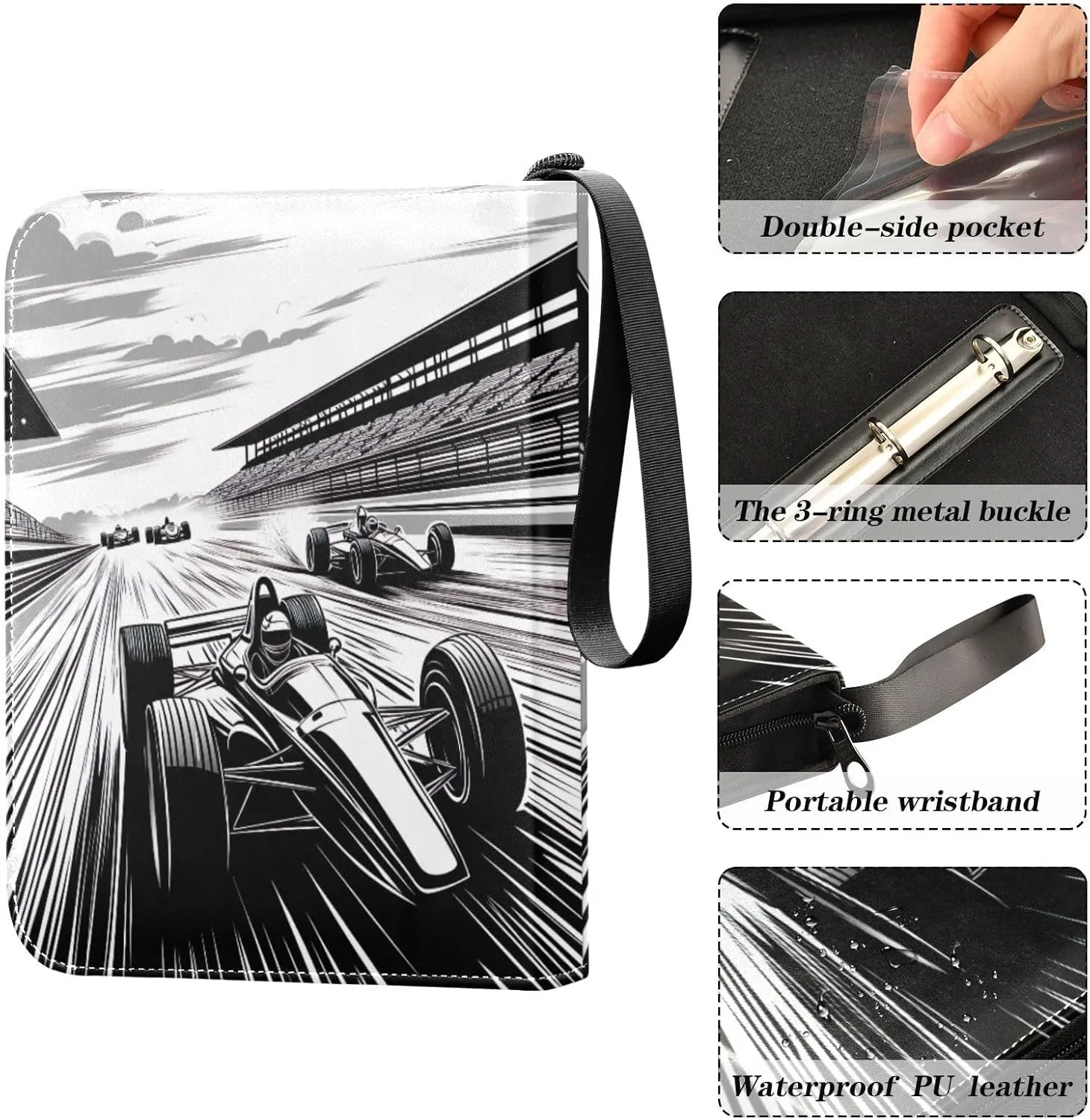 Formula Racing Black Card Binders, Trading Card 3 Ring Binder with Sleeves Card Collector Book