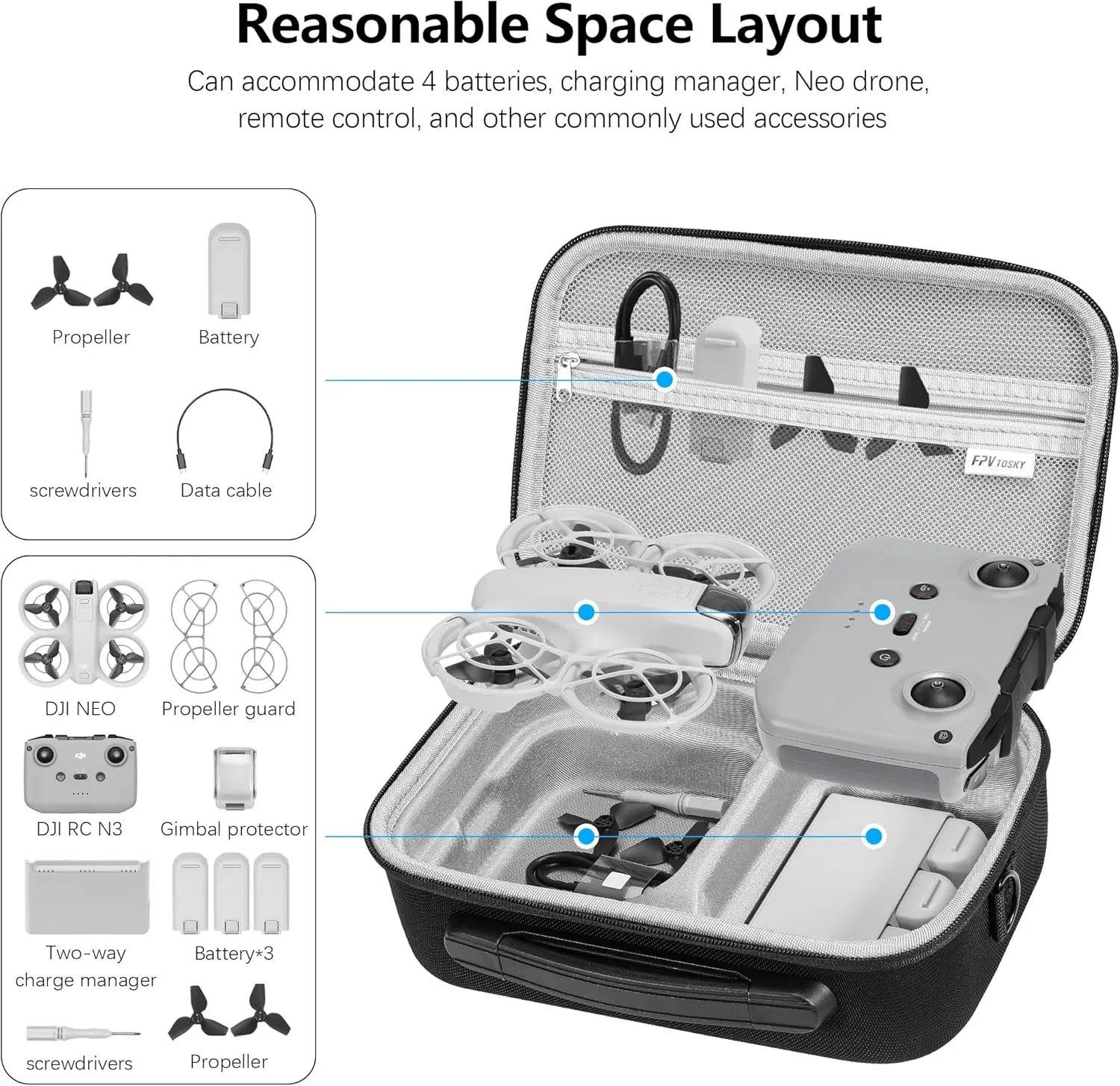 FPVtosky Portable Travel Storage Bag for DJI Neo Drone Accessories (for DJI Neo Fly More Combo, Black)