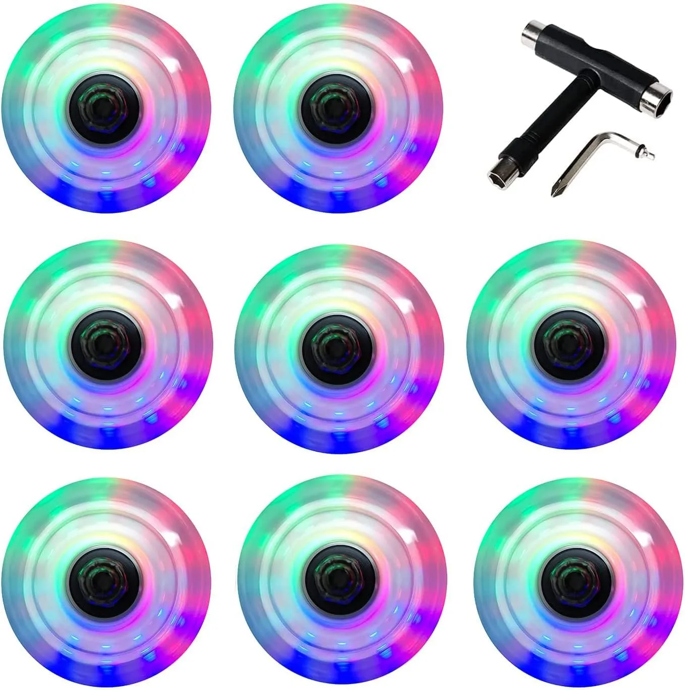 FREEDARE Roller Skate Wheels 54mm/58mm and Bearings Indoor Outdoor Luminous Light Up 83A with T Tools for Double Row Skating and Skateboard (8 Pack)
