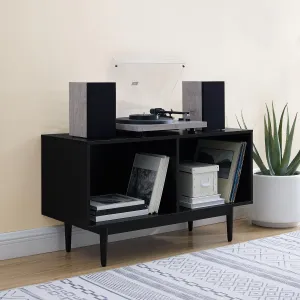 French Fabulous Record Storage Console Cabinet with Adjustable Feature, Rustic Cabinet Style Black/Medium