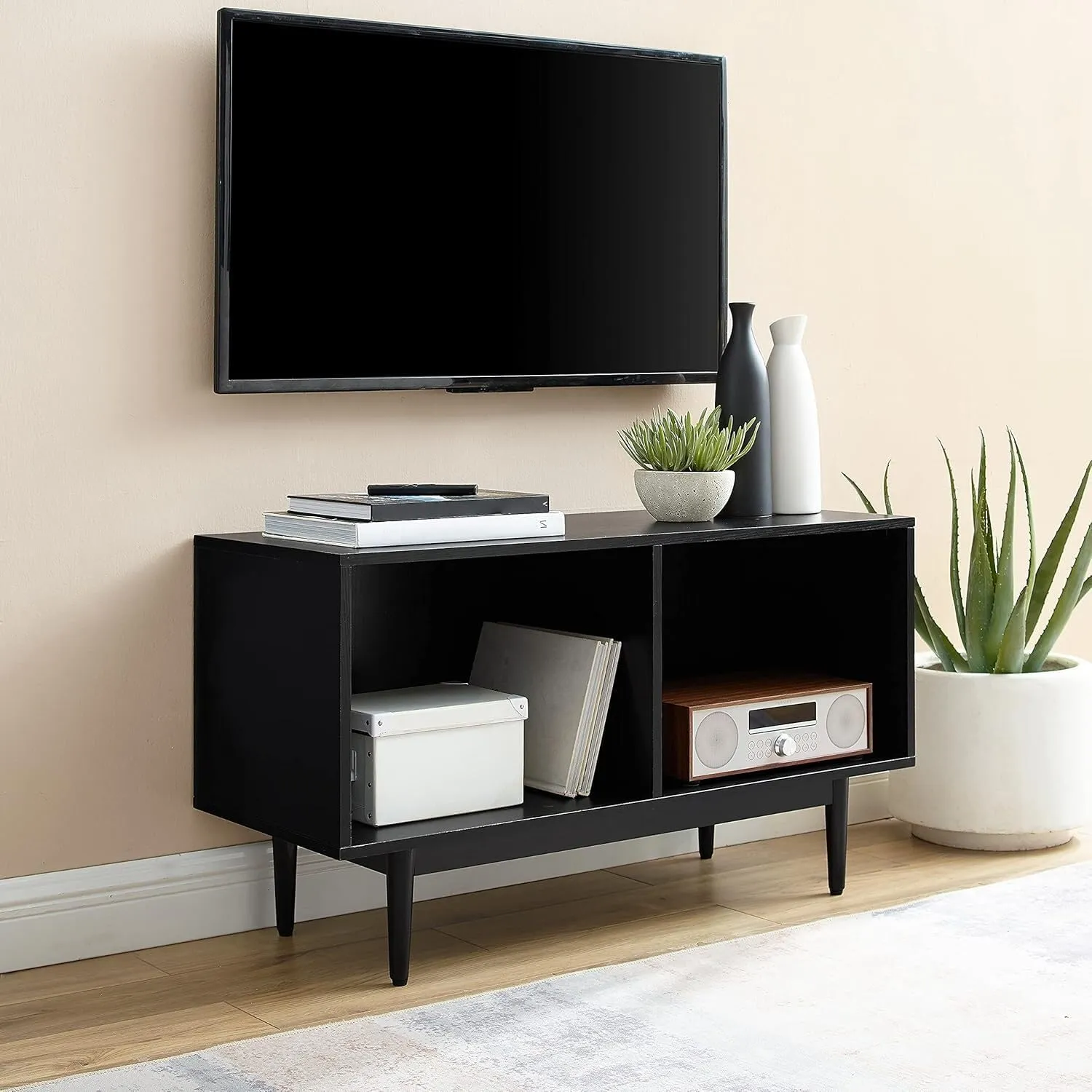 French Fabulous Record Storage Console Cabinet with Adjustable Feature, Rustic Cabinet Style Black/Medium