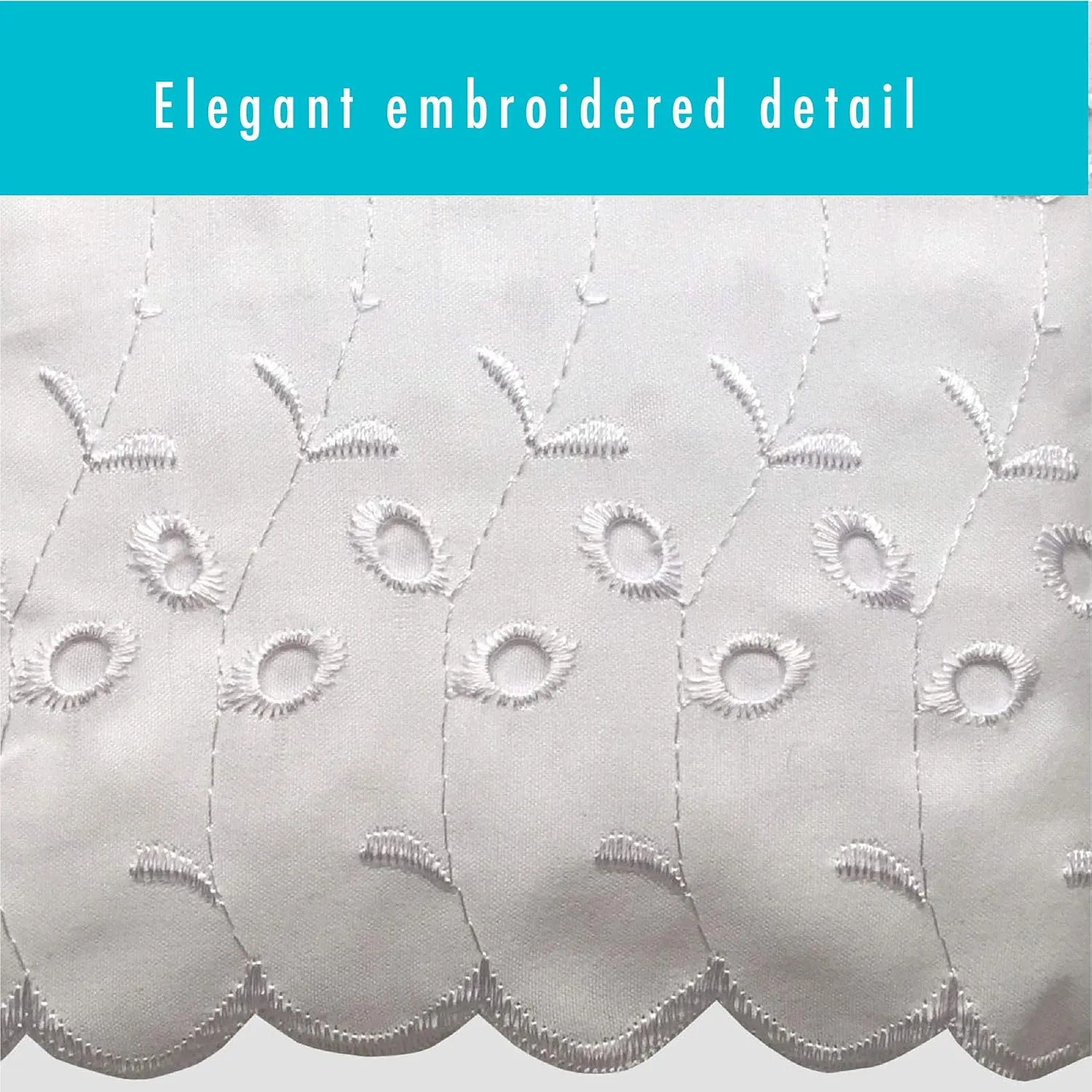 FRESH IDEAS Ruffled Bed Pillow Embroidered Detail Eyelet Shams Set, Standard 2-Pack, White